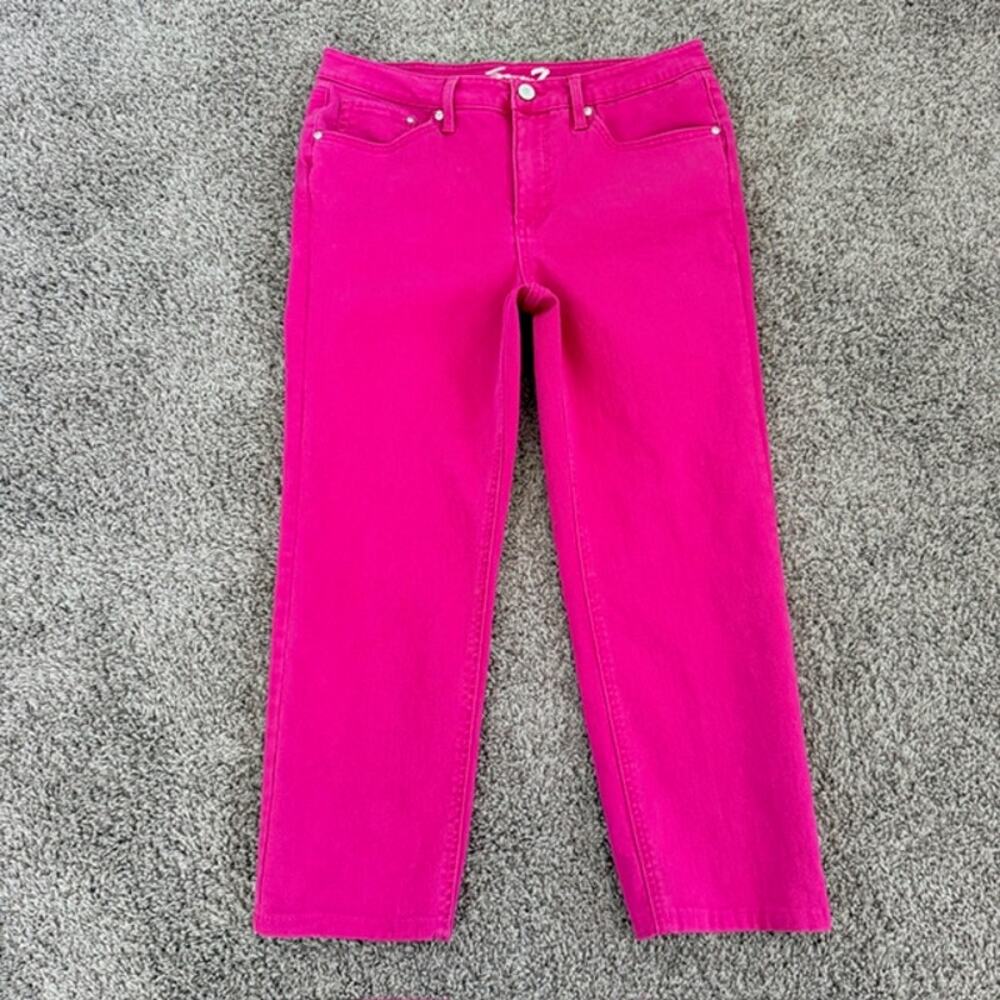 Seven7 Slim Straight Jeans High Waisted Cropped Women's 8 Fuchsia Pink